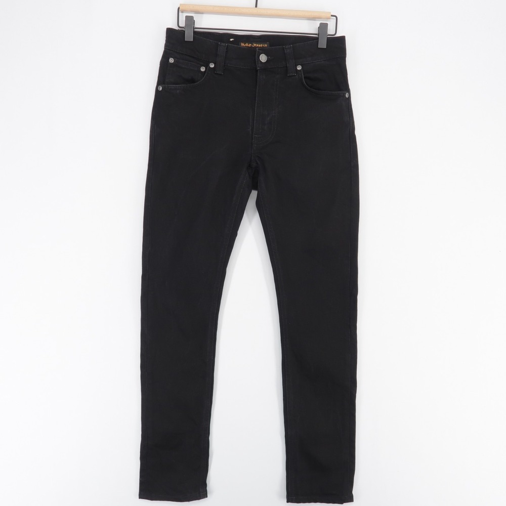 Nudie Lean Dean Jeans Mens 28x30 Black Dry Cold Black Slim Tapered